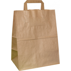 PP107G001 Papiertasche mit gefaltetem Papierhenkel, braun glatt - BÄCKERTASCHE / KONDITORTASCHE