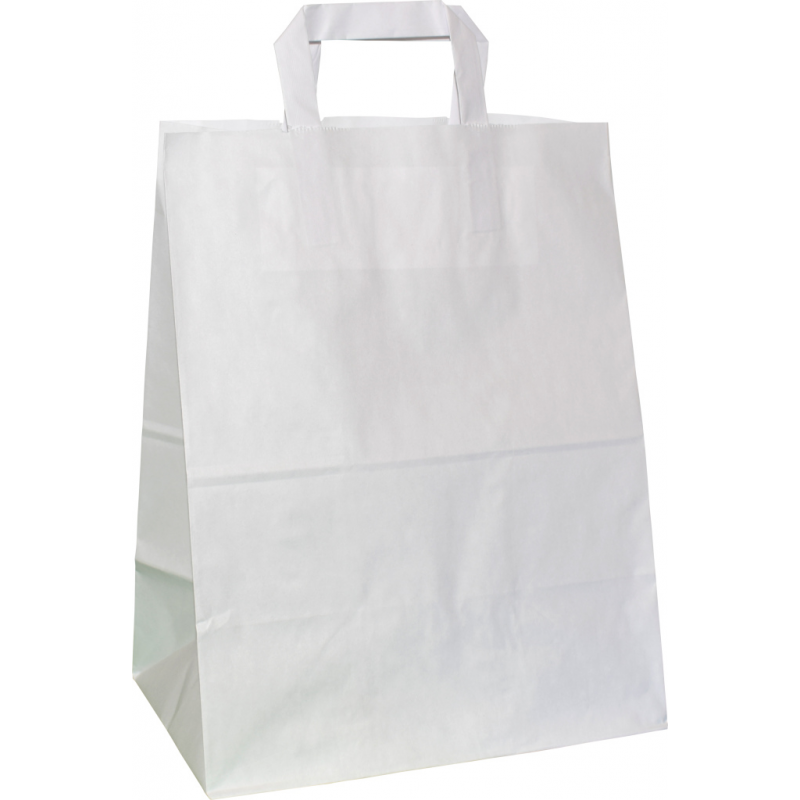 PP207G002 Papiertasche mit gefaltetem Papierhenkel, weiss glatt - BÄCKERTASCHE / KONDITORTASCHE