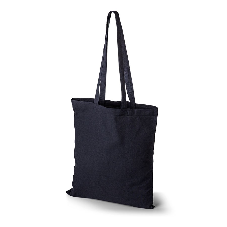 Schwarze Baumwolltasche mit Oeko-Tex Certifikat mit langen Henkeln